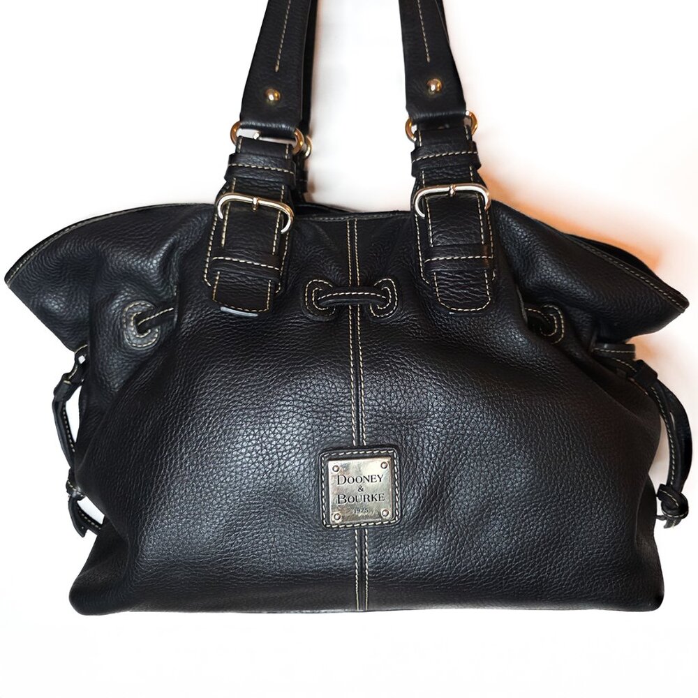 Dooney Bourke Chiara Black Pebbled Leather Satchel Shoulder Handbag Purse Large